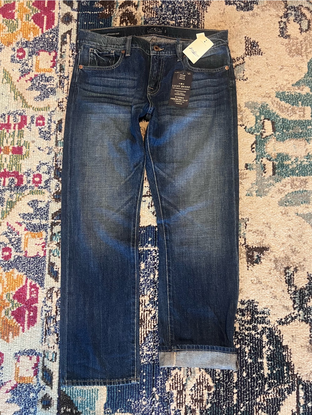 Lucky Brand Sienna Weekender Crop Distressed Indigo Denim Jeans - Blue